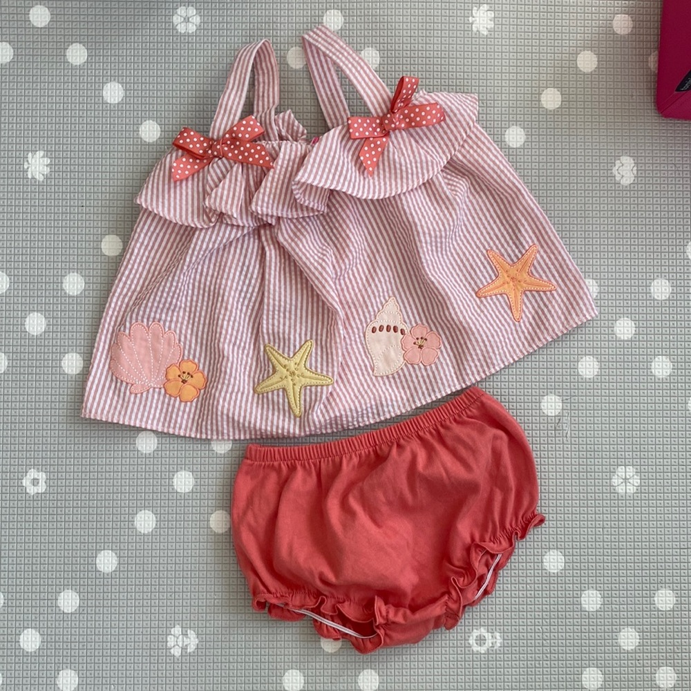 Coral dress & bloomers baby girl